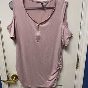 Splash Cold Shoulder Top for Women Casual Short Sleeve V Neck Zipper up 1X